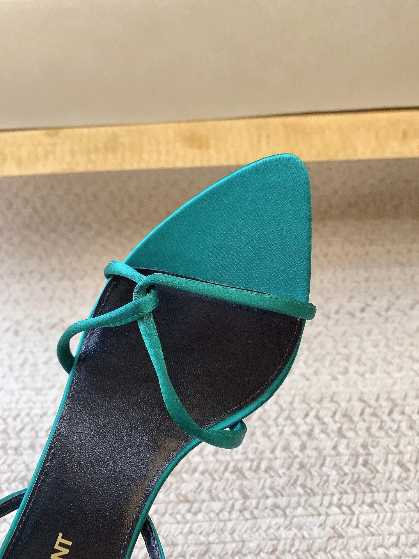 Laurent STRAPPY IN SANDALS Superior-grade TEAL MID HEEL Saint Safe payments GREEN SILK