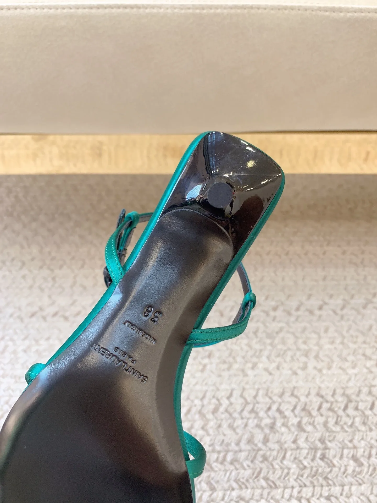Laurent STRAPPY IN SANDALS Superior-grade TEAL MID HEEL Saint Safe payments GREEN SILK