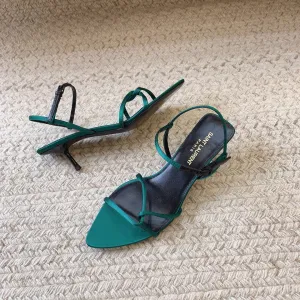 Laurent STRAPPY IN SANDALS Superior-grade TEAL MID HEEL Saint Safe payments GREEN SILK