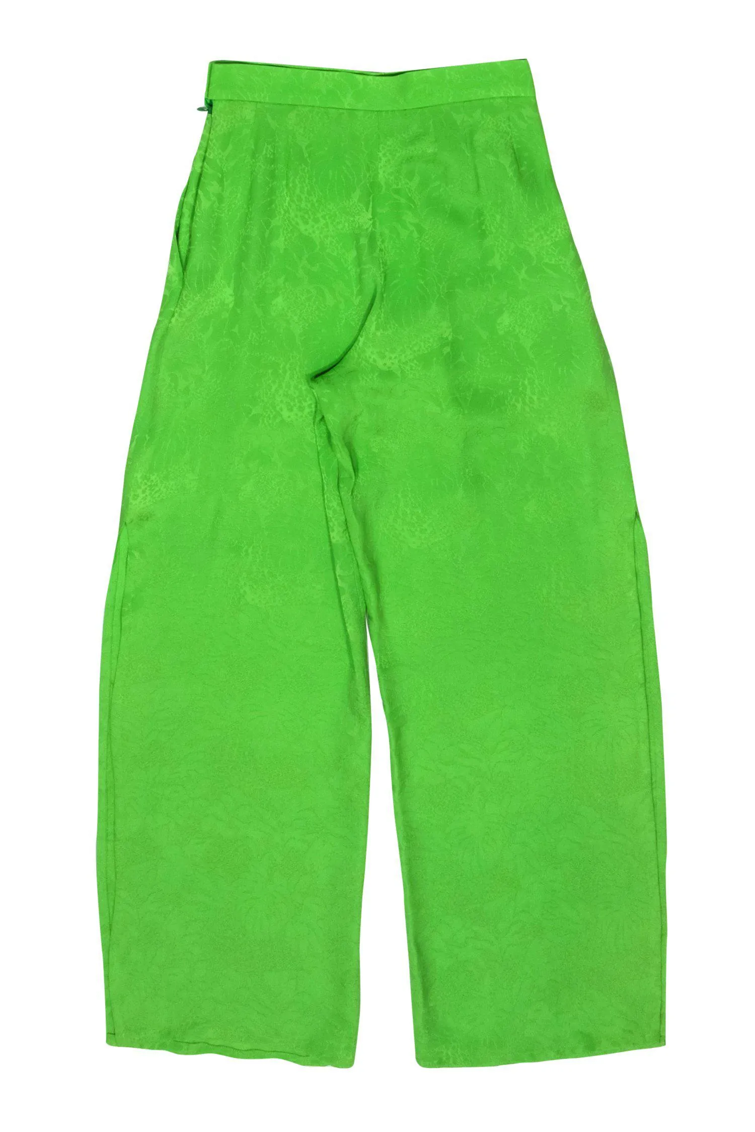 Laurent w/ 4 Yves Neon Seamless delivery Green Straight Print Tropical Leg Slits Sz - Pants Jacquard Member-exclusive Saint