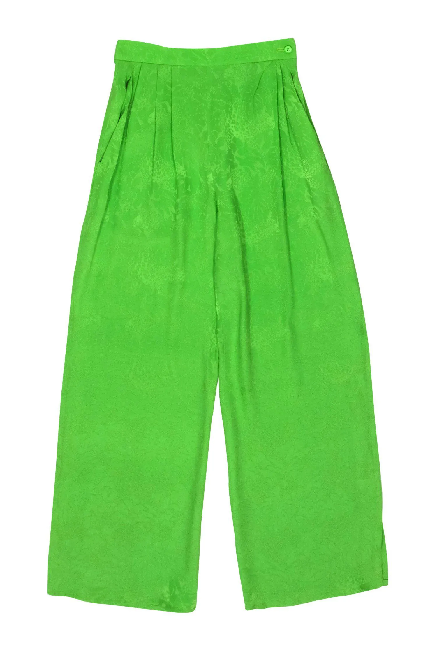 Laurent w/ 4 Yves Neon Seamless delivery Green Straight Print Tropical Leg Slits Sz - Pants Jacquard Member-exclusive Saint