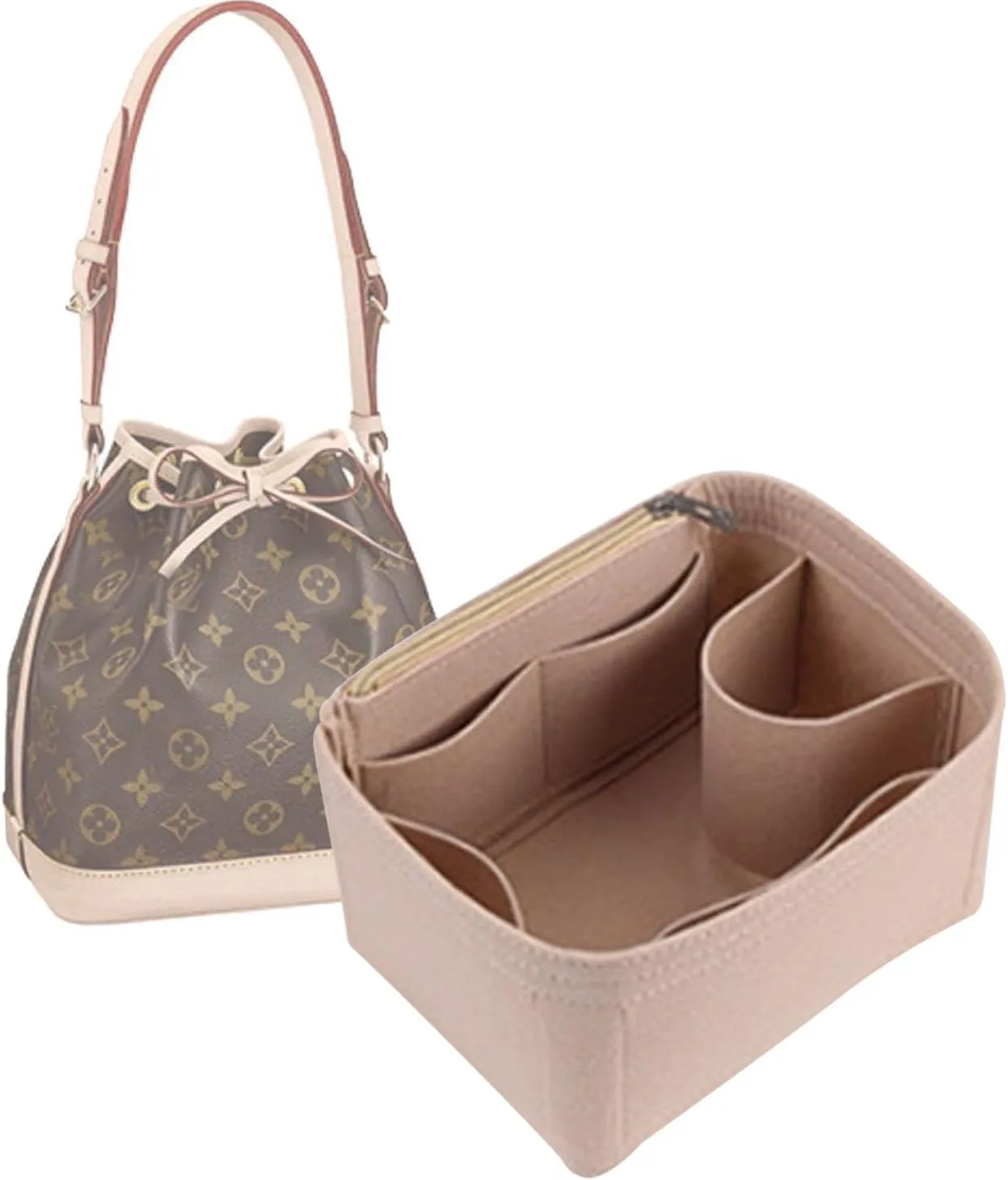 Lckaey Purse Organizer insert for LV NOE BB Petit NOE NM storage bag Organizer With Zipped pocket Y059khaki-Medium