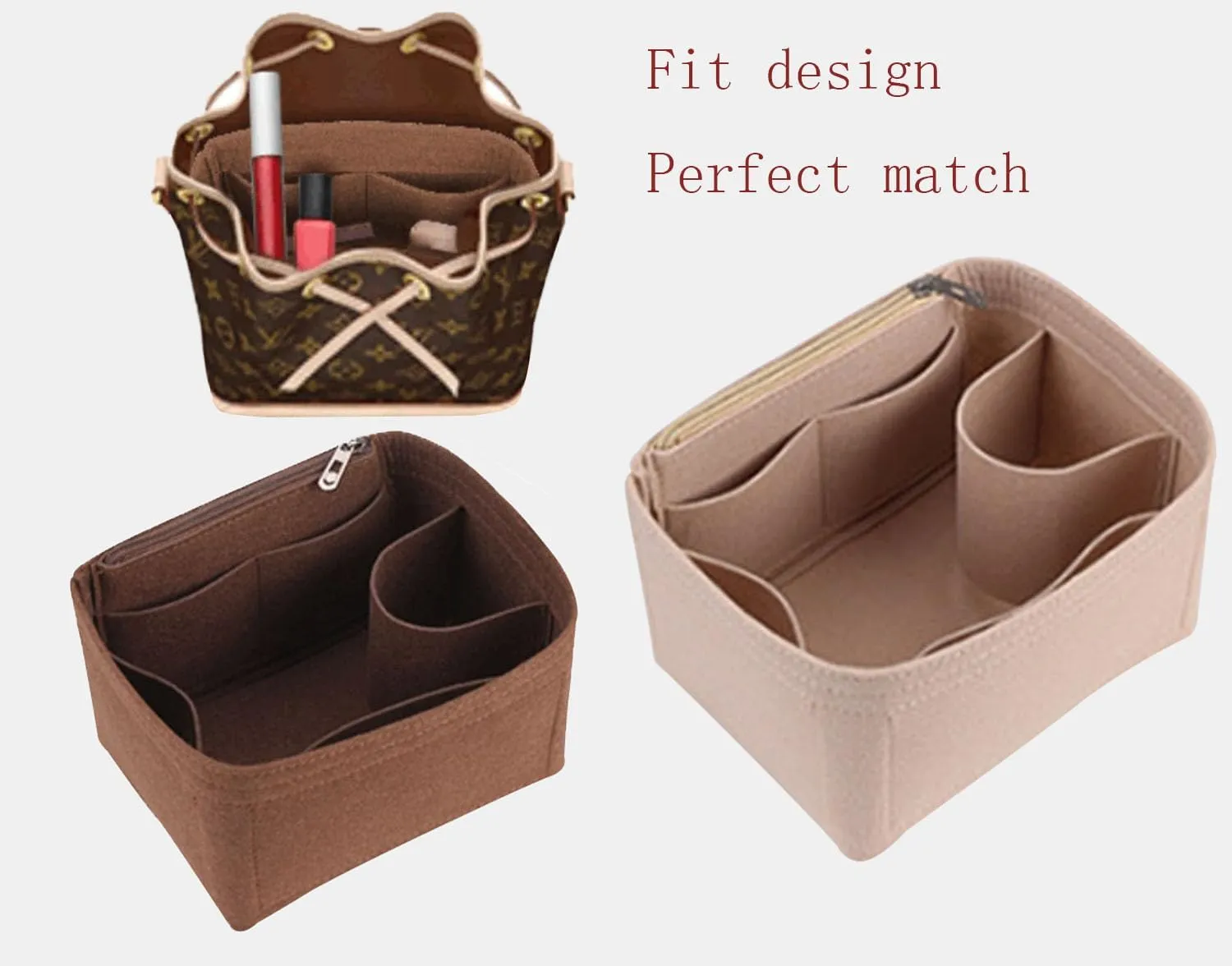Lckaey Purse Organizer insert for LV NOE BB Petit NOE NM storage bag Organizer With Zipped pocket Y059khaki-Medium