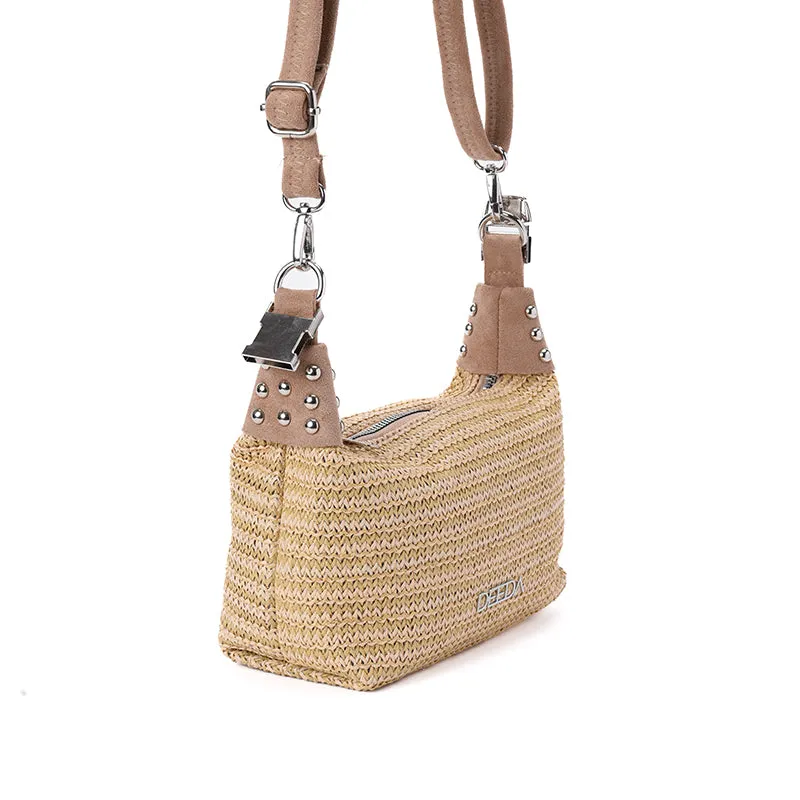 LEILA MINI HOBO - BEIGE RAFFIA