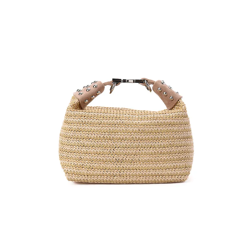LEILA MINI HOBO - BEIGE RAFFIA