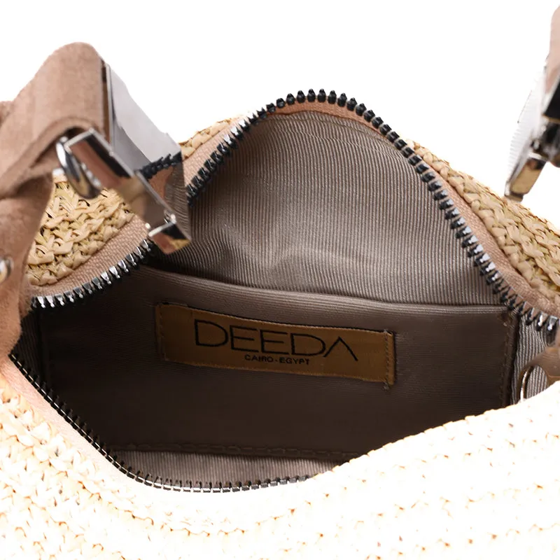 LEILA MINI HOBO - BEIGE RAFFIA
