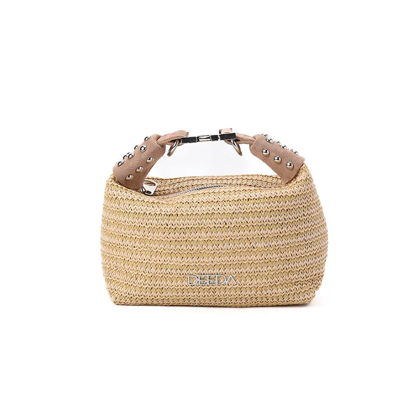LEILA MINI HOBO - BEIGE RAFFIA