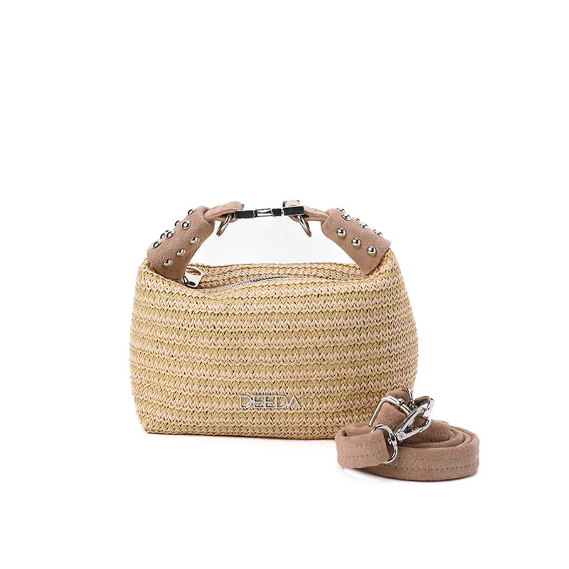 LEILA MINI HOBO - BEIGE RAFFIA