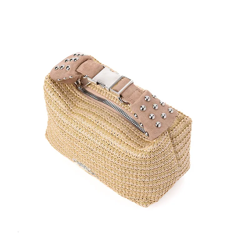 LEILA MINI HOBO - BEIGE RAFFIA