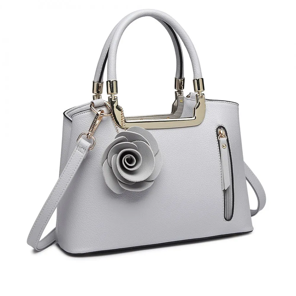 Lg1847 - Miss Lulu Pu Leather Rose Hanging Ornament Handbag - Grey