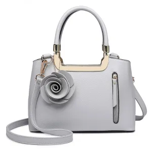 Lg1847 - Miss Lulu Pu Leather Rose Hanging Ornament Handbag - Grey