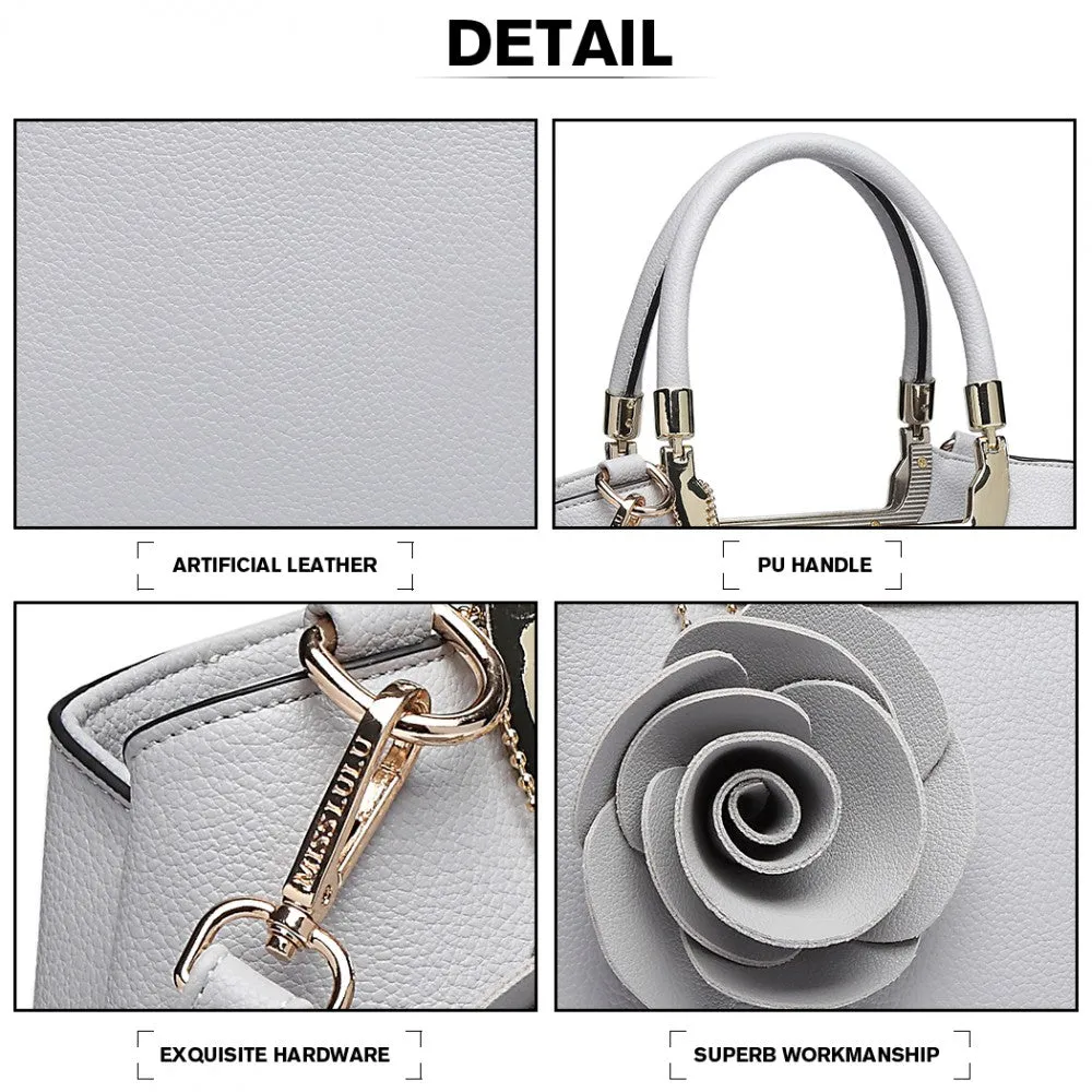 Lg1847 - Miss Lulu Pu Leather Rose Hanging Ornament Handbag - Grey