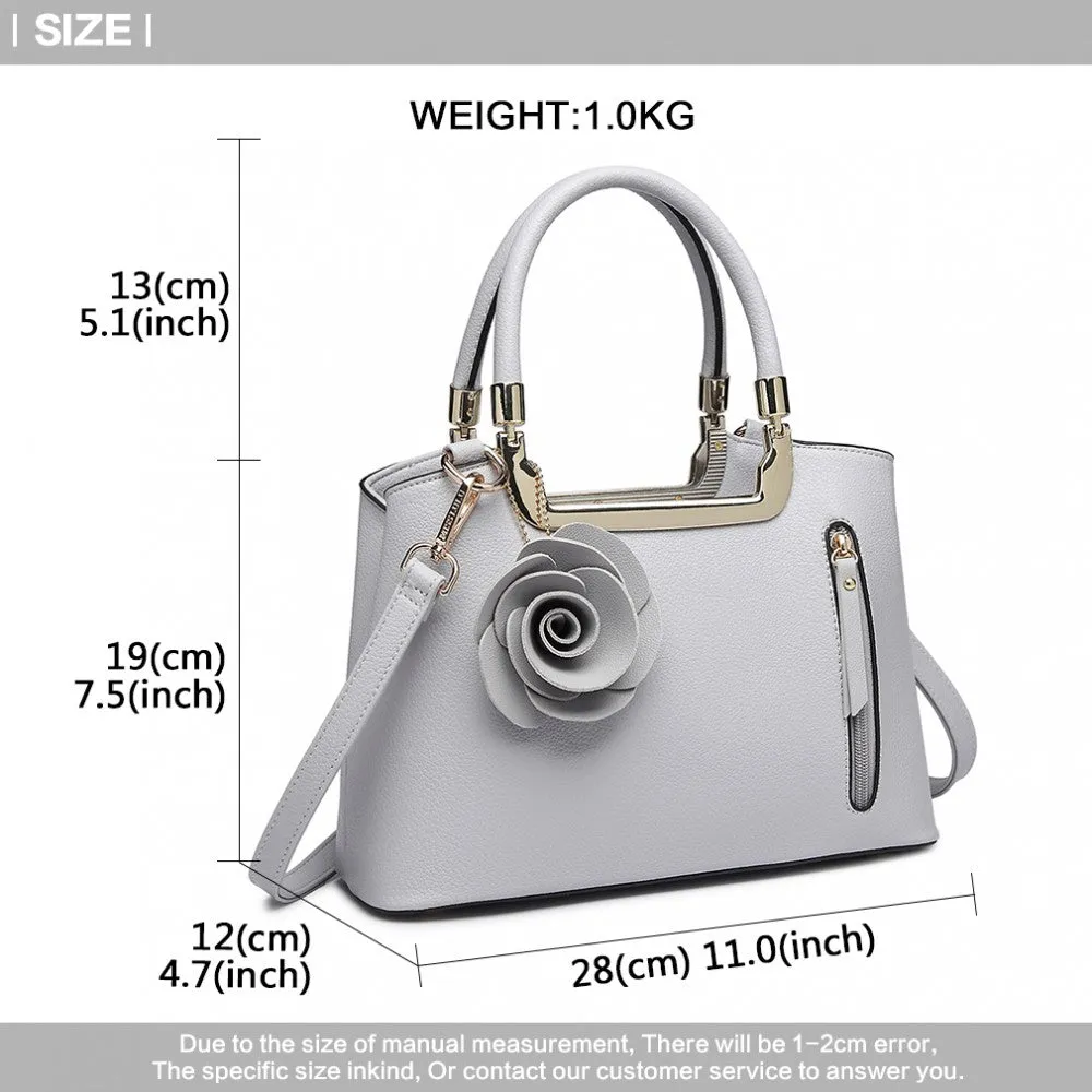 Lg1847 - Miss Lulu Pu Leather Rose Hanging Ornament Handbag - Grey