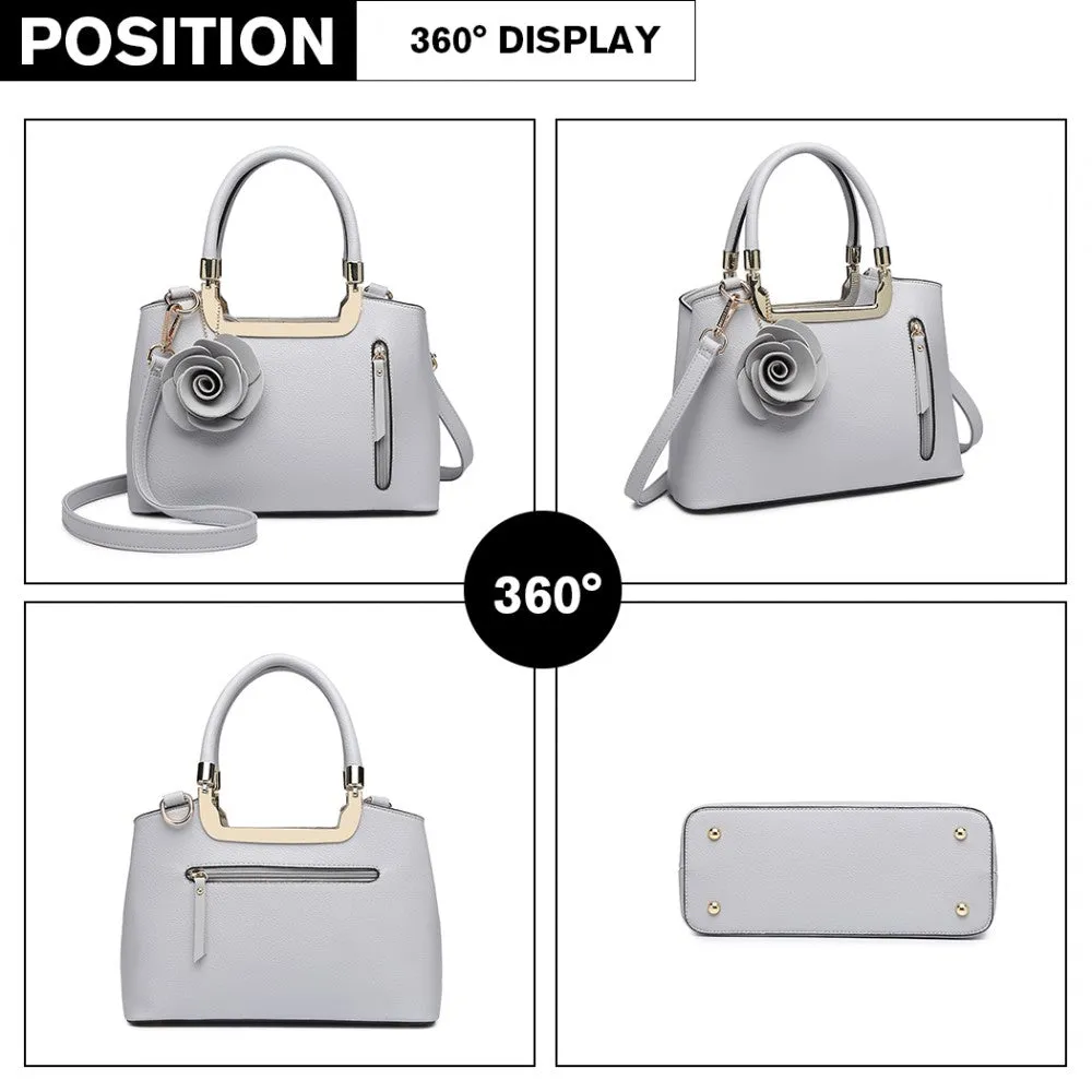 Lg1847 - Miss Lulu Pu Leather Rose Hanging Ornament Handbag - Grey