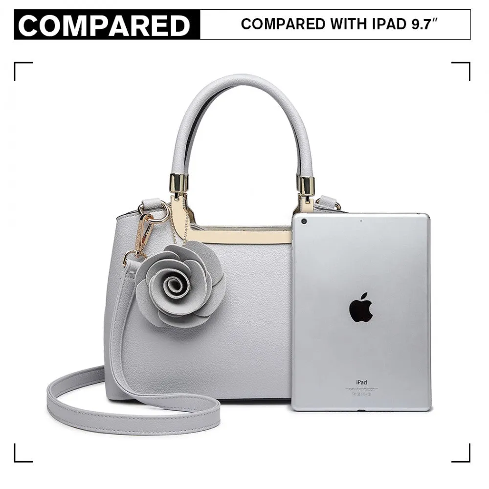 Lg1847 - Miss Lulu Pu Leather Rose Hanging Ornament Handbag - Grey
