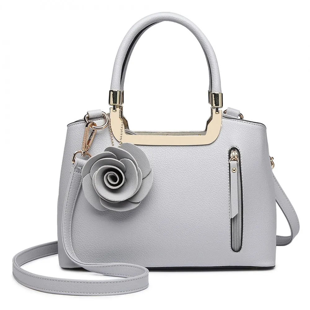 Lg1847 - Miss Lulu Pu Leather Rose Hanging Ornament Handbag - Grey