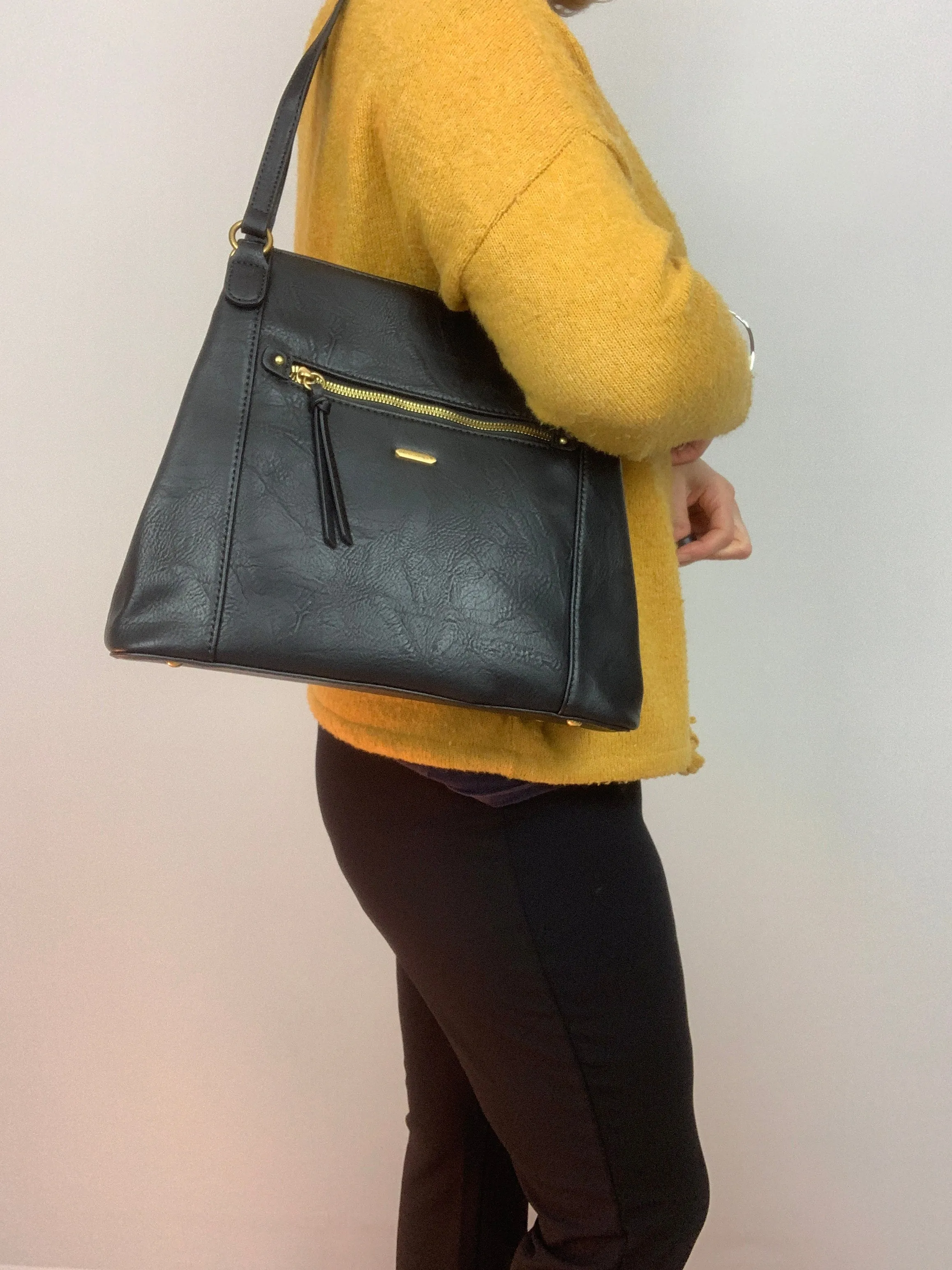 LOS ANGELES - faux leather large trapeze shoulder handbag