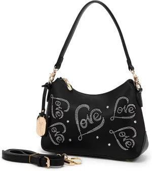 Love Rhinestone Hobo Bag, Elegant and Chic Shoulder Handbag for Women Leather Resistant Purse