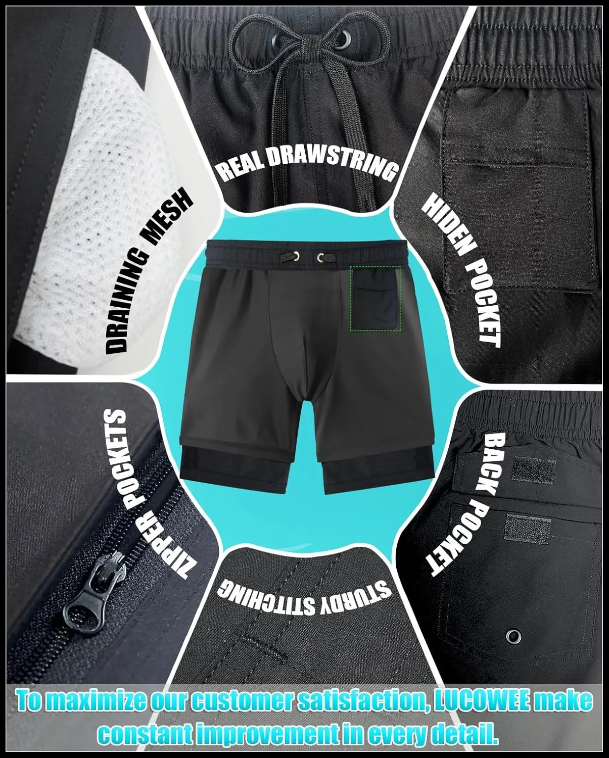 LUCOWEE Boys Swim Trunks Zipper Pockets Compression Liner Anti Chafe Swimsuit Bathing Beach Shorts Surf Quick Dry UPF 50 