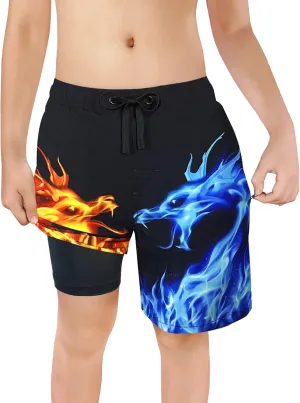 LUCOWEE Boys Swim Trunks Zipper Pockets Compression Liner Anti Chafe Swimsuit Bathing Beach Shorts Surf Quick Dry UPF 50 