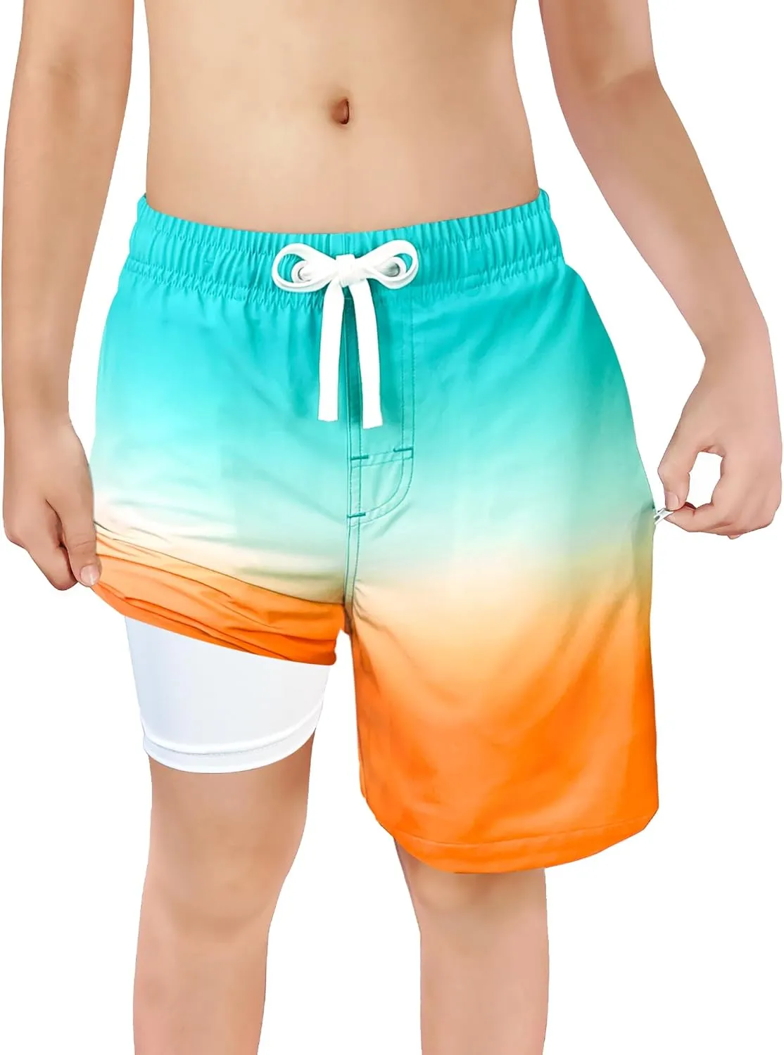 LUCOWEE Boys Swim Trunks Zipper Pockets Compression Liner Anti Chafe Swimsuit Bathing Beach Shorts Surf Quick Dry UPF 50 