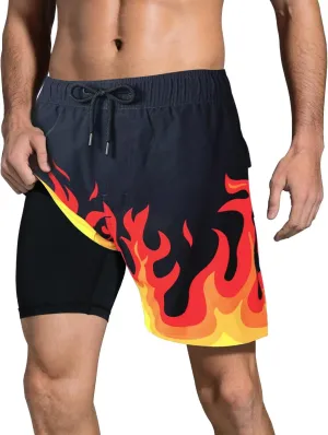 LUCOWEE Mens Swim Trunks Comfortable Compression Liner Swim Shorts Zipper Pockets Quick Dry 7" Inseam Bathing Suit Swimsuits