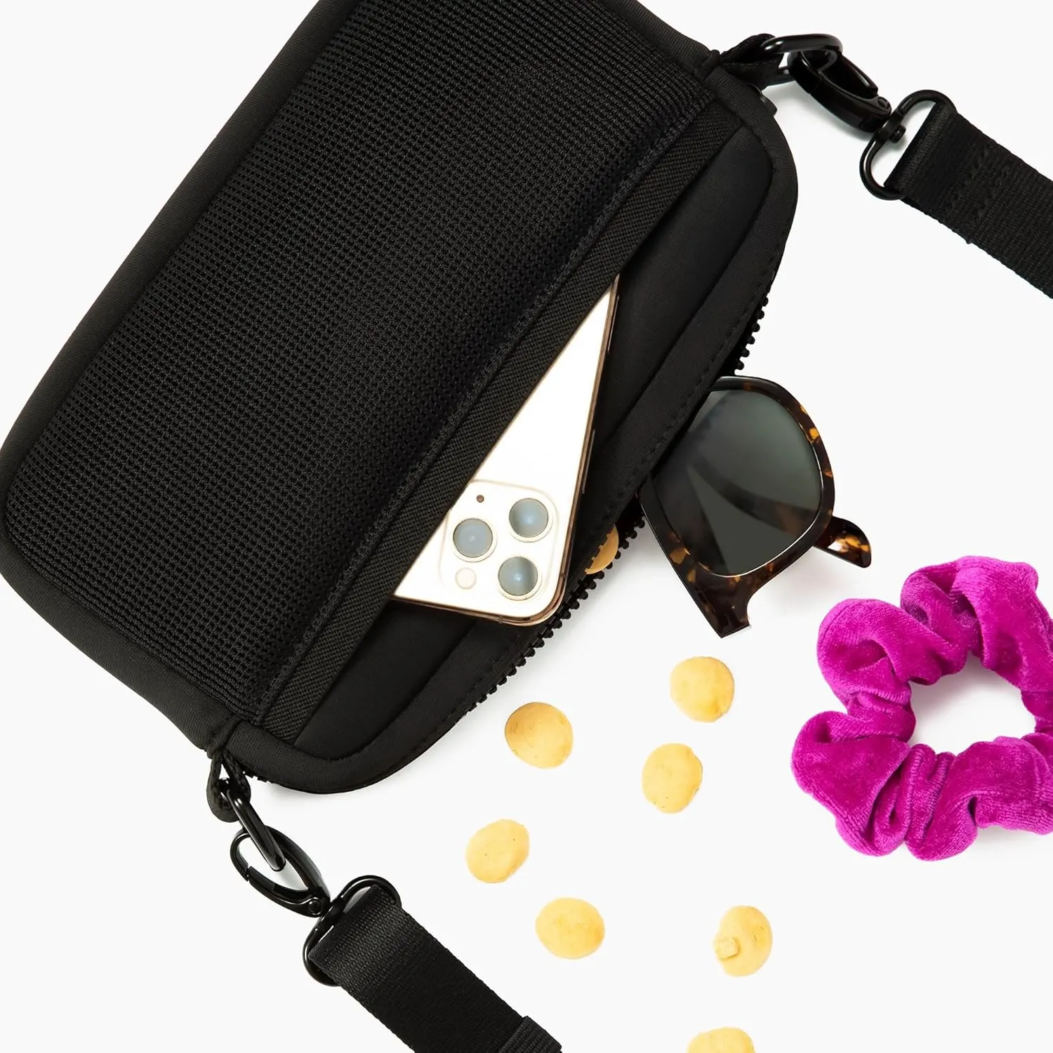 Lucy & Co. Crossbody Treat Pouch, Fanny Pack, Shoulder Bag - Wear 3 Ways, Hidden Poop Bag Dispenser, Zip Treat & Phone Pocket, Dog Accessories (Black)