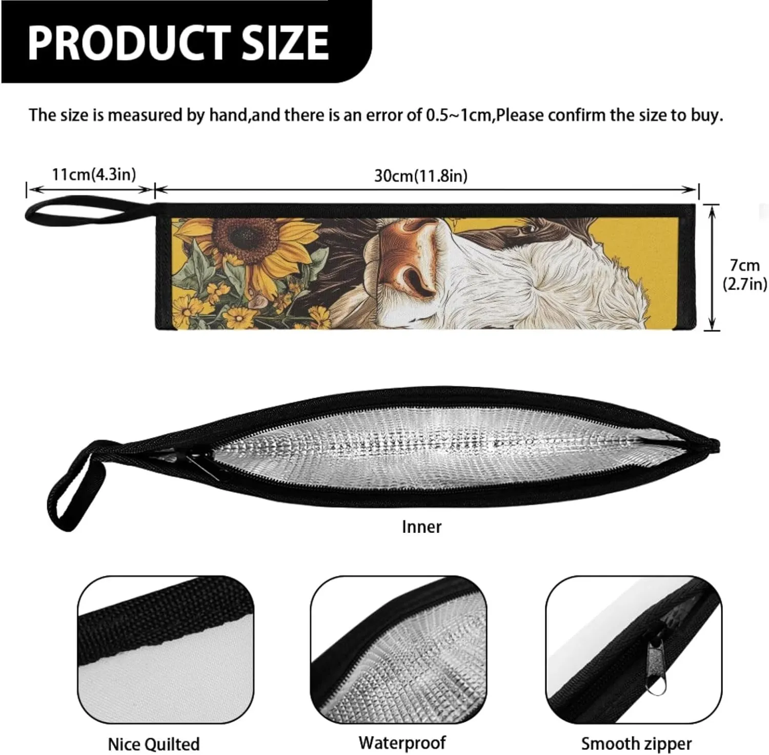 Lunch Bag Kids Cow Sunflower Crossbody Lunch Tote with Adjustable Strap Tableware Carrying Bag for Straw Spoon Fork Chopsticks 2 Pack Lunch Box Bag for Camping