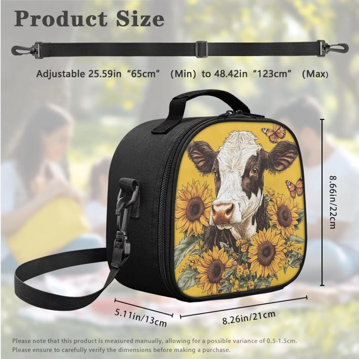 Lunch Bag Kids Cow Sunflower Crossbody Lunch Tote with Adjustable Strap Tableware Carrying Bag for Straw Spoon Fork Chopsticks 2 Pack Lunch Box Bag for Camping