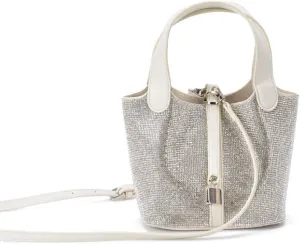 Luxury Platinum Water Drill Bucket Bag - Sparkling Rhinestone Handbag with Single Shoulder Crossbody Strap