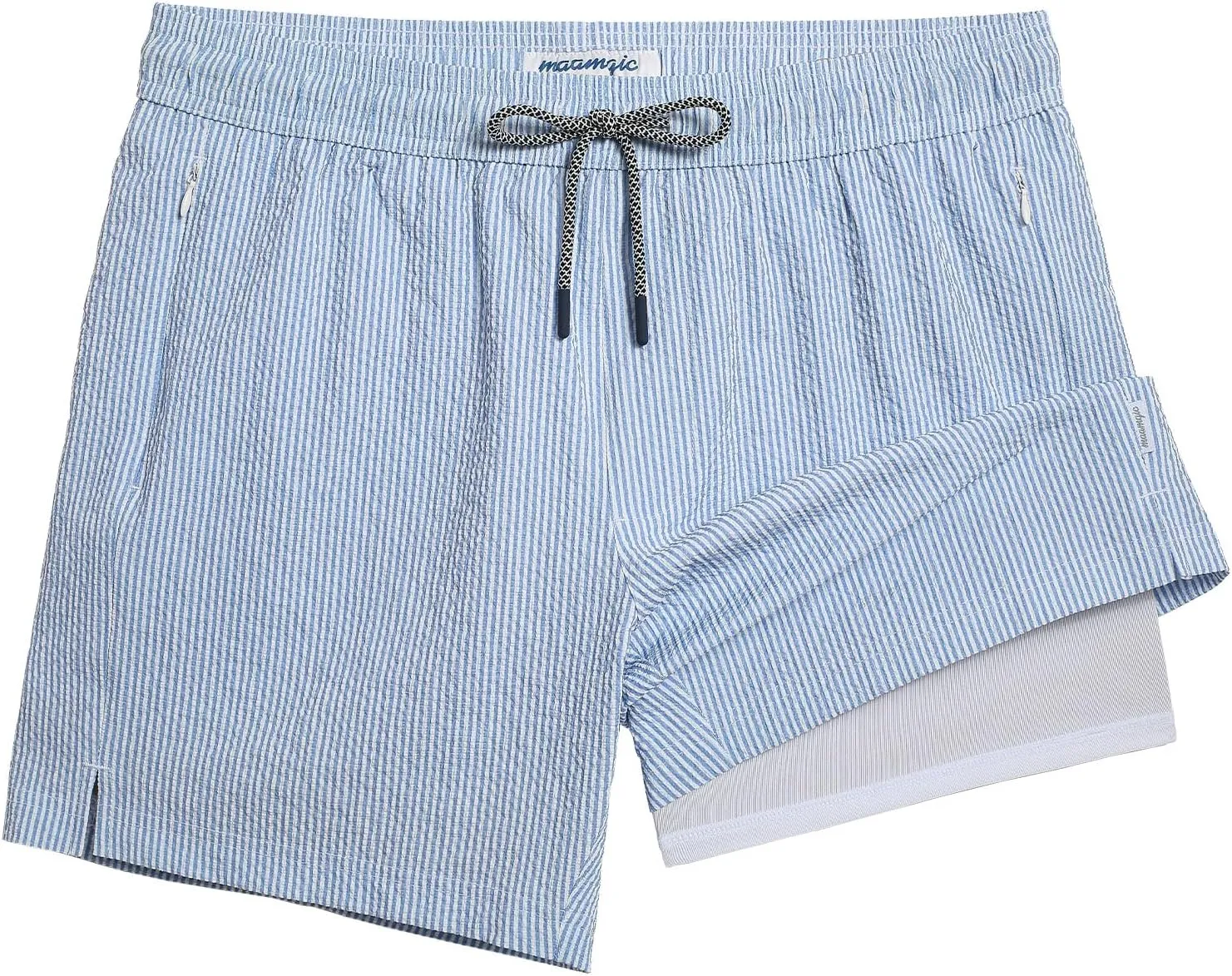 maamgic Men's Swim Trunks 5.5 inch Seersucker 2 in 1 Beach Shorts Quick Dry Bathing Suits with Compression Liner