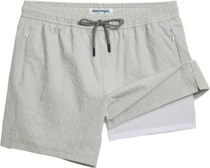 maamgic Men's Swim Trunks 5.5 inch Seersucker 2 in 1 Beach Shorts Quick Dry Bathing Suits with Compression Liner
