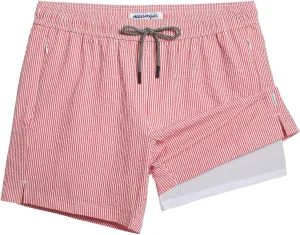 maamgic Men's Swim Trunks 5.5 inch Seersucker 2 in 1 Beach Shorts Quick Dry Bathing Suits with Compression Liner