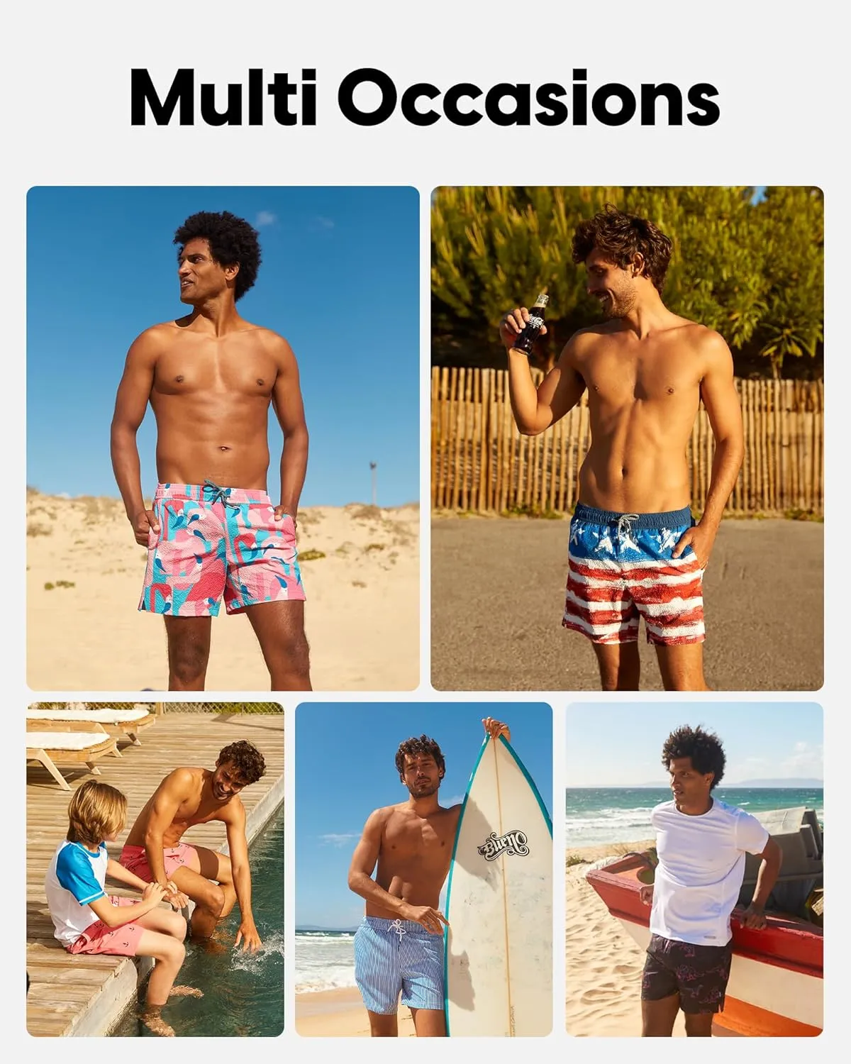 maamgic Men's Swim Trunks 5.5 inch Seersucker 2 in 1 Beach Shorts Quick Dry Bathing Suits with Compression Liner