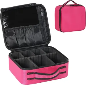 Makeup Organizer Bag, 10 Inch Portable Makeup Box with Adjustable Strap Cosmetic Bag with Brush Storage Sturdy Dual Zip Closure, Cosmetic Case for Women, Waterproof, Durable, Gift for Her, Rose Red