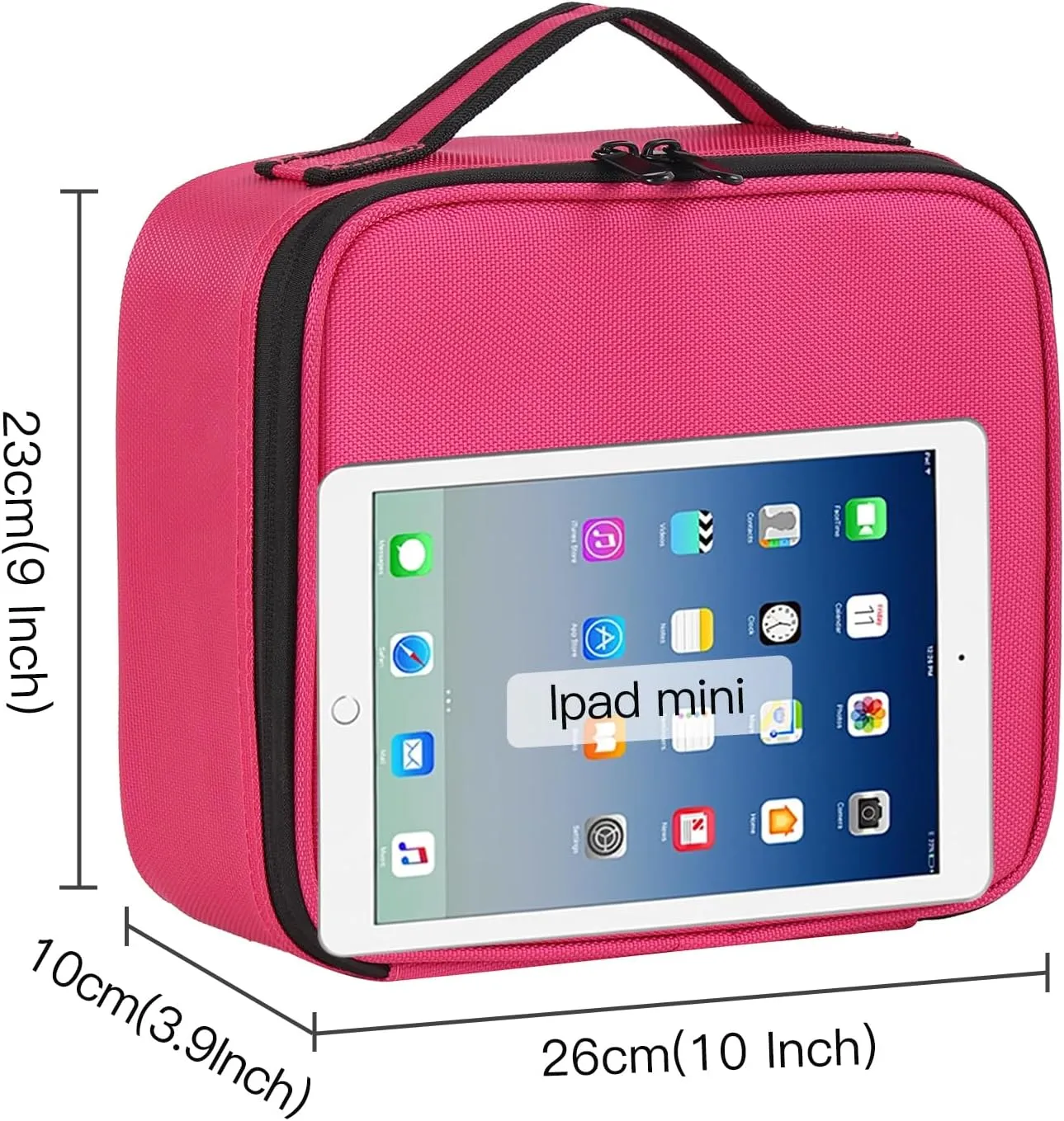 Makeup Organizer Bag, 10 Inch Portable Makeup Box with Adjustable Strap Cosmetic Bag with Brush Storage Sturdy Dual Zip Closure, Cosmetic Case for Women, Waterproof, Durable, Gift for Her, Rose Red