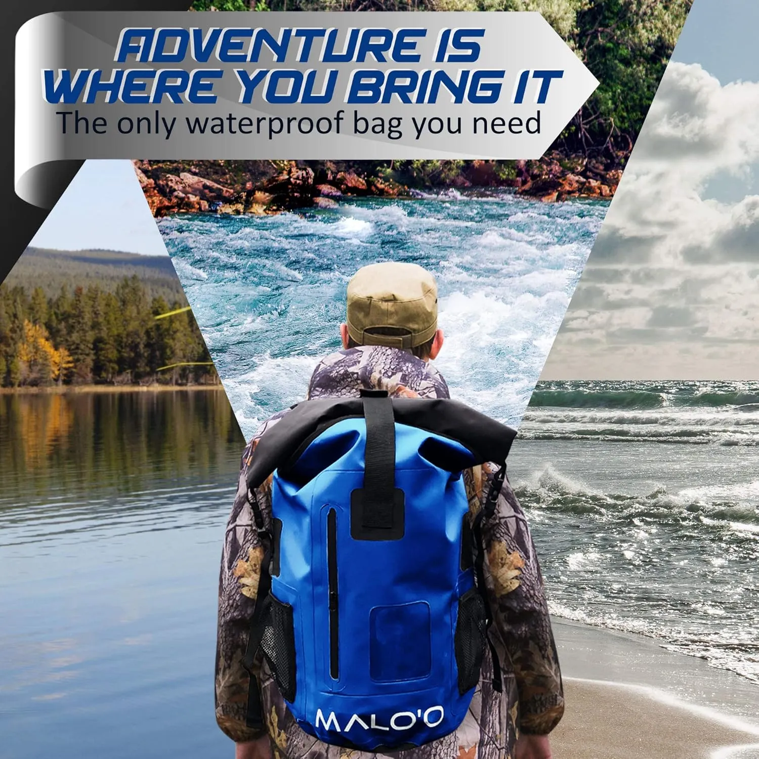Malo'o 30L Waterproof Roll-Top Backpack - Ideal for Beach, Backpacking, Fishing, and Kayaking - Heavy-Duty Beach and Boat Accessory