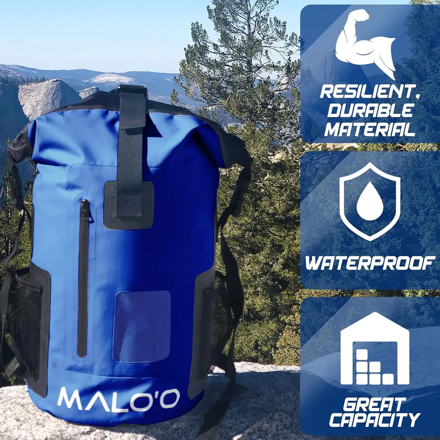 Malo'o 30L Waterproof Roll-Top Backpack - Ideal for Beach, Backpacking, Fishing, and Kayaking - Heavy-Duty Beach and Boat Accessory
