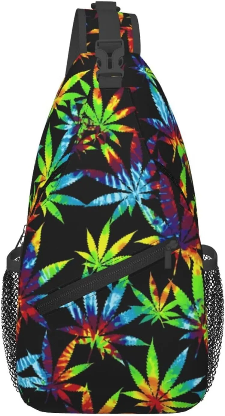 Marijuana Weed Leaf Chest Bags Crossbody Sling Bag Shoulder Bag Travel Hiking Daypack For Men Women