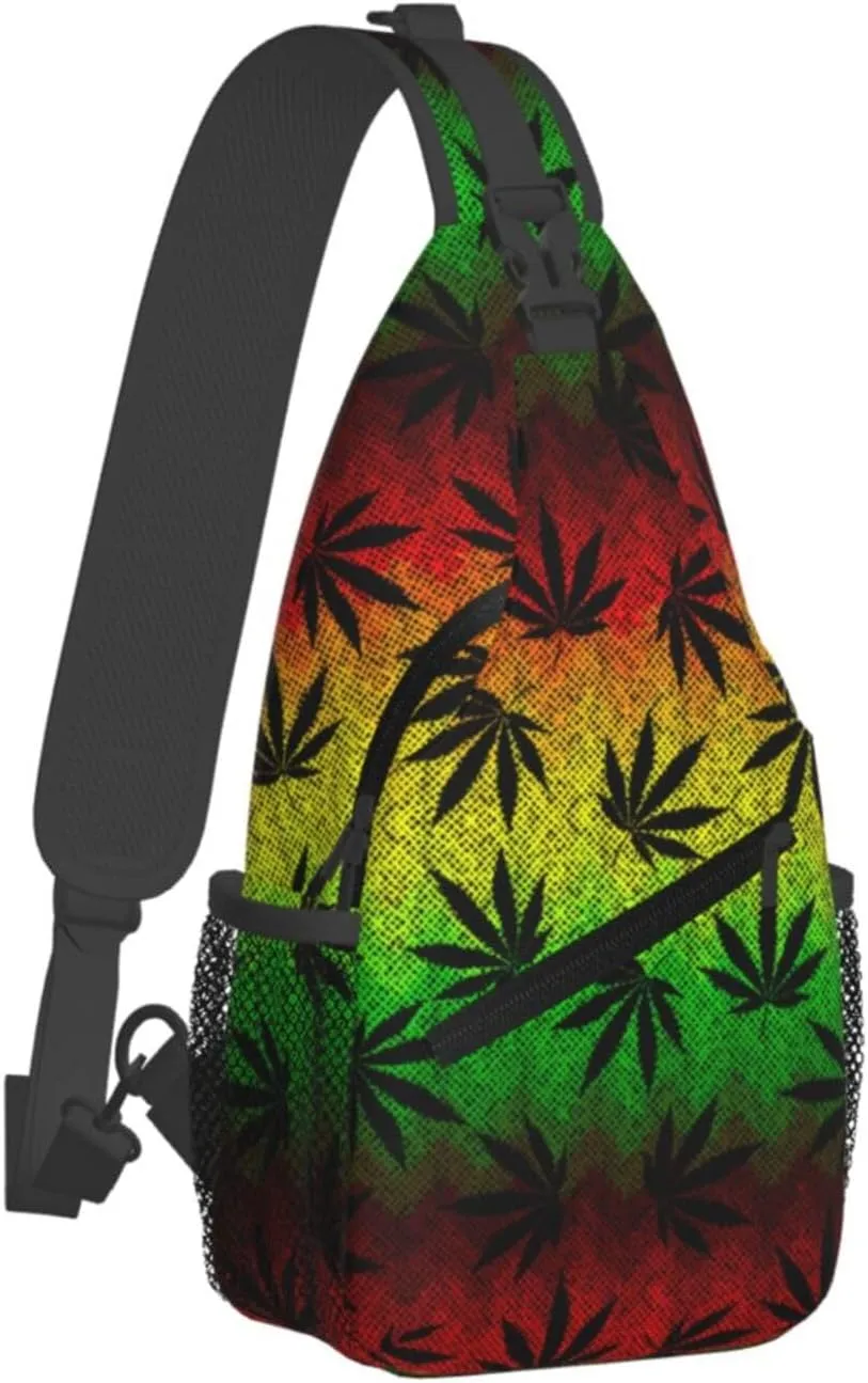 Marijuana Weed Leaf Chest Bags Crossbody Sling Bag Shoulder Bag Travel Hiking Daypack For Men Women