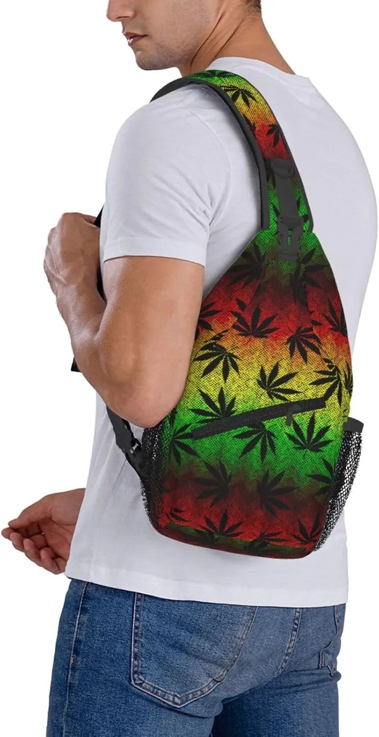 Marijuana Weed Leaf Chest Bags Crossbody Sling Bag Shoulder Bag Travel Hiking Daypack For Men Women