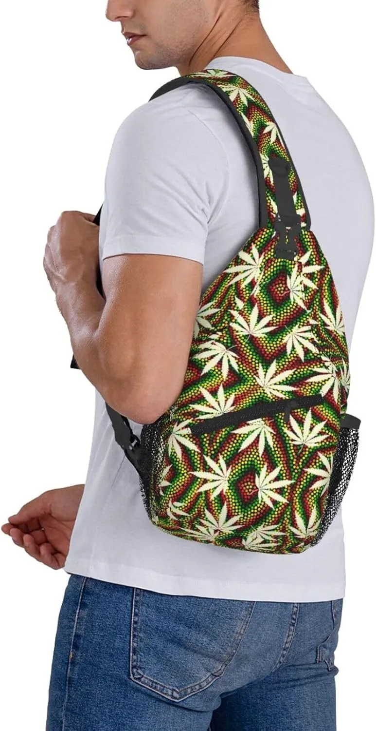 Marijuana Weed Leaf Chest Bags Crossbody Sling Bag Shoulder Bag Travel Hiking Daypack For Men Women