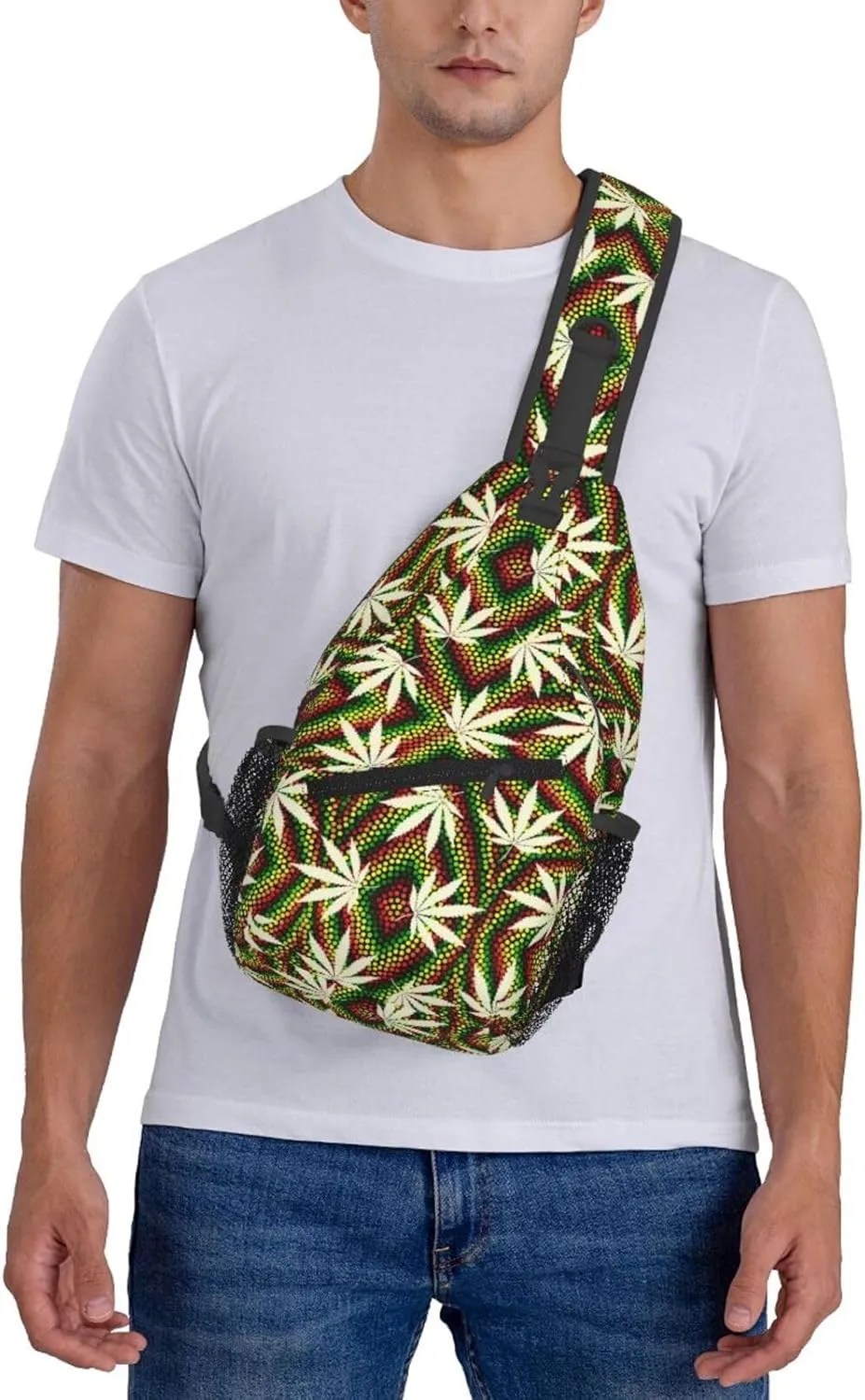 Marijuana Weed Leaf Chest Bags Crossbody Sling Bag Shoulder Bag Travel Hiking Daypack For Men Women