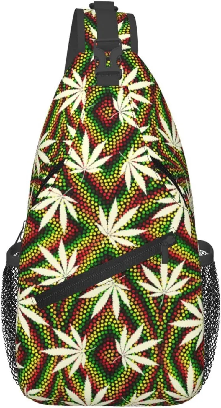 Marijuana Weed Leaf Chest Bags Crossbody Sling Bag Shoulder Bag Travel Hiking Daypack For Men Women