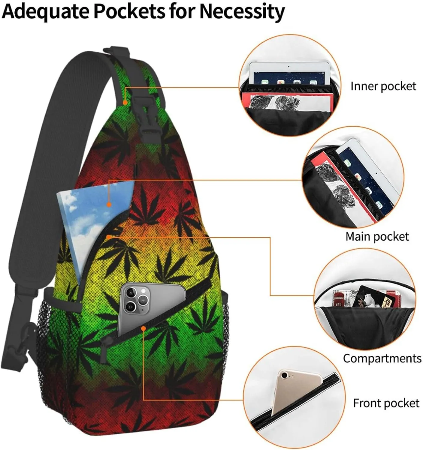 Marijuana Weed Leaf Chest Bags Crossbody Sling Bag Shoulder Bag Travel Hiking Daypack For Men Women