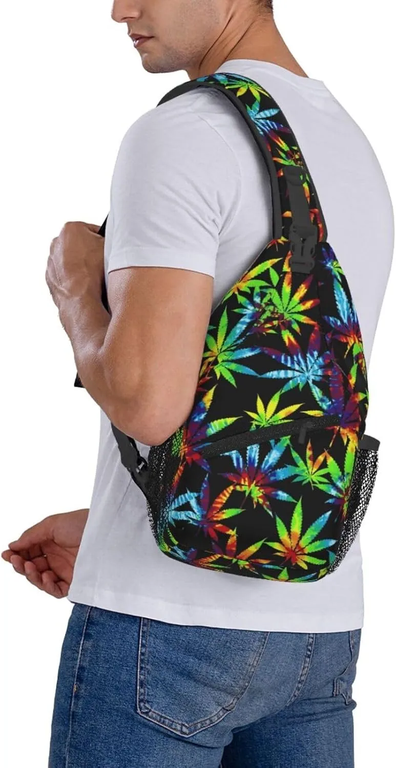 Marijuana Weed Leaf Chest Bags Crossbody Sling Bag Shoulder Bag Travel Hiking Daypack For Men Women