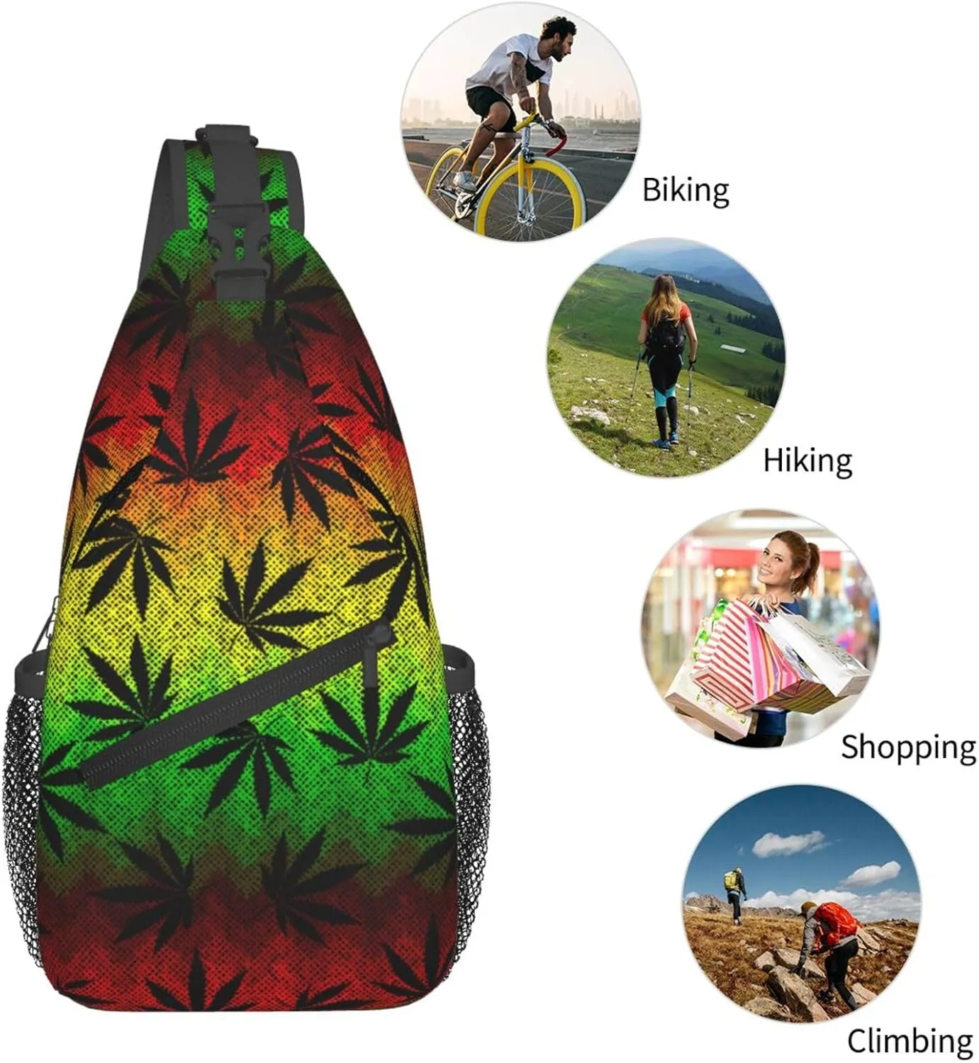 Marijuana Weed Leaf Chest Bags Crossbody Sling Bag Shoulder Bag Travel Hiking Daypack For Men Women