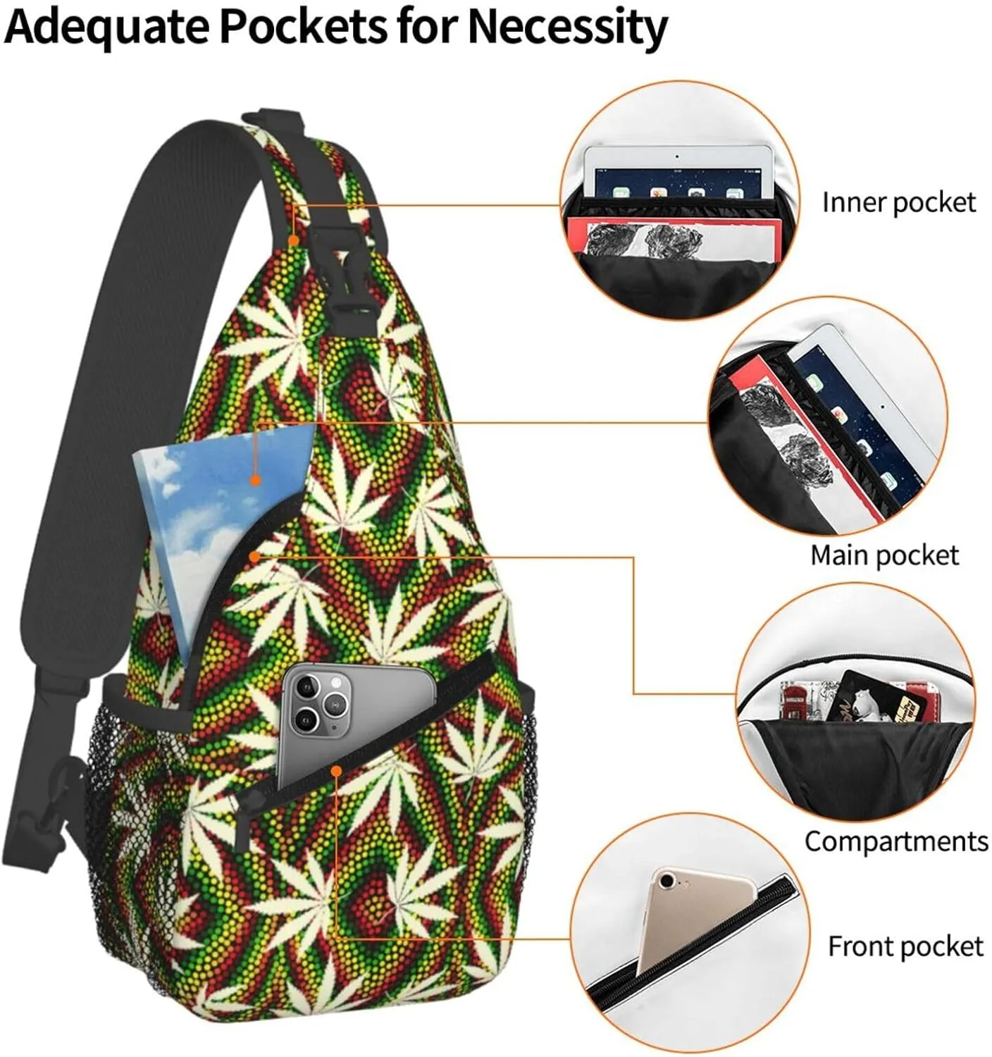 Marijuana Weed Leaf Chest Bags Crossbody Sling Bag Shoulder Bag Travel Hiking Daypack For Men Women