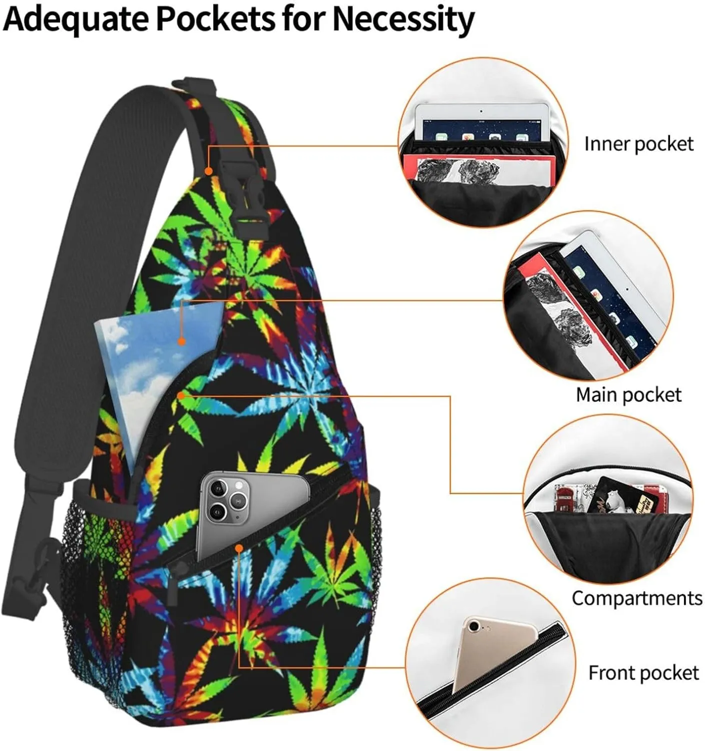 Marijuana Weed Leaf Chest Bags Crossbody Sling Bag Shoulder Bag Travel Hiking Daypack For Men Women