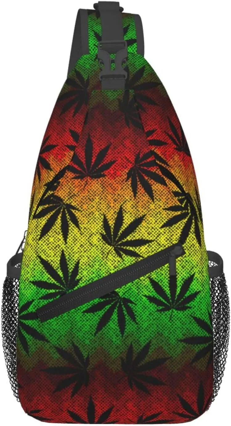 Marijuana Weed Leaf Chest Bags Crossbody Sling Bag Shoulder Bag Travel Hiking Daypack For Men Women